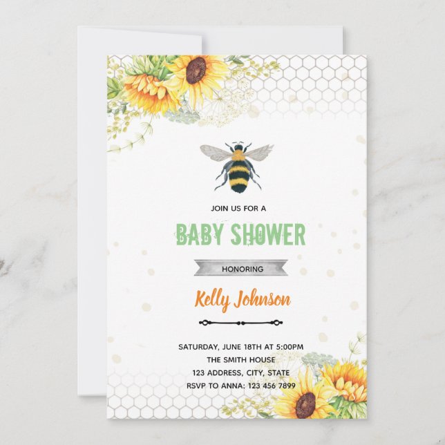Honey bee shower birthday invitation (Front)