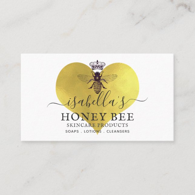 Honey Bee Skincare Gold Foil On White Business Card (Front)