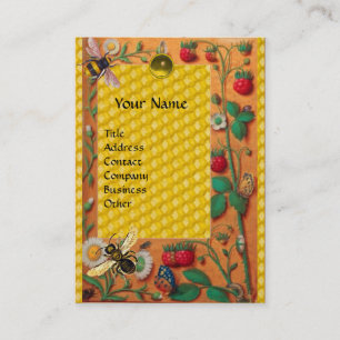 HONEY BEE SPRING FLOWERS AND STRAWBERRIES BEEKEPER BUSINESS CARD