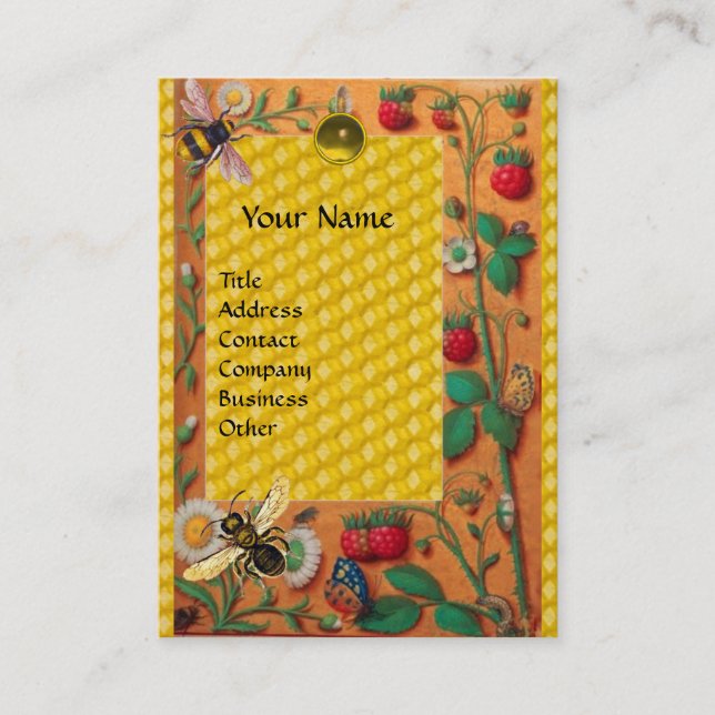 HONEY BEE SPRING FLOWERS AND STRAWBERRIES BEEKEPER BUSINESS CARD (Front)