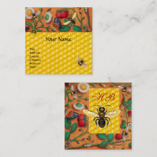 HONEY BEE SPRING FLOWERS,STRAWBERRIES BEEKEPER SQUARE BUSINESS CARD