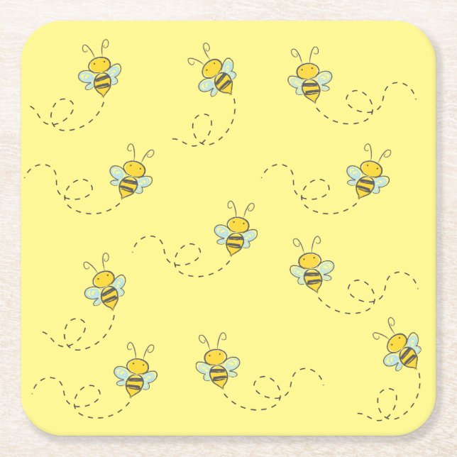 Honey Bee Square Paper Coaster (Front)