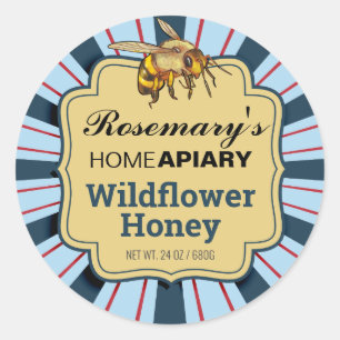Honey Bee Sunburst Cornflower Blue Honey Sticker
