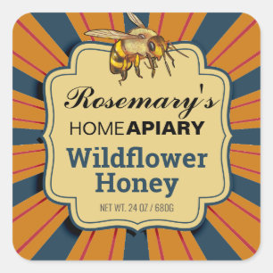 Honey Bee Sunburst Dark Amber Honey Jar Square Sticker