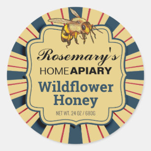 Honey Bee Sunburst Modern Amber Gold Classic Round Sticker