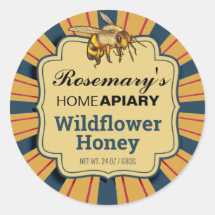 Honey Bee Sunburst Modern Gold Honey Jar Labels