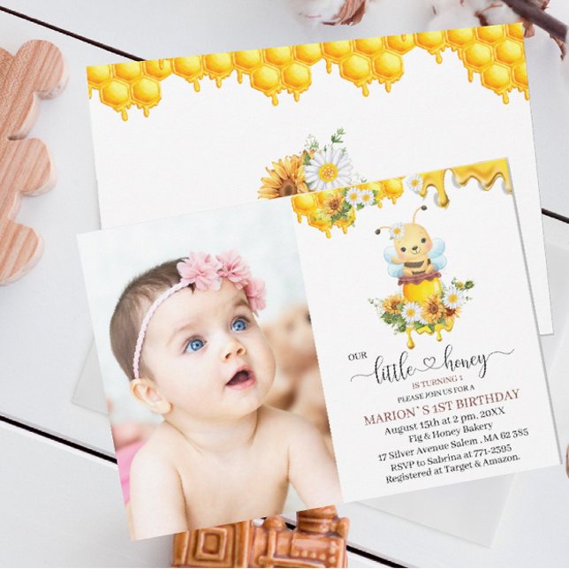 Honey Bee Sweet Yellow Floral Sunflower watercolor Invitation (Creator Uploaded)