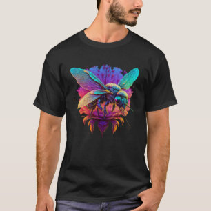 Honey Bee Synthwave Flower Retro Bee Keeper Garden T-Shirt
