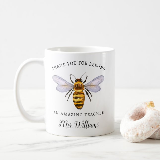 Honey Bee Teacher Appreciation Name Mug Gift (With Donut)