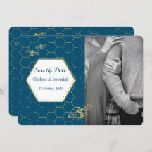 Honey Bee Teal Gold Custom Photo Save the Date