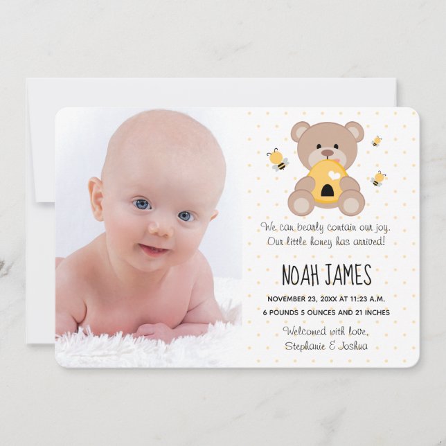 Honey Bee Teddy Bear Birth Announcement (Front)
