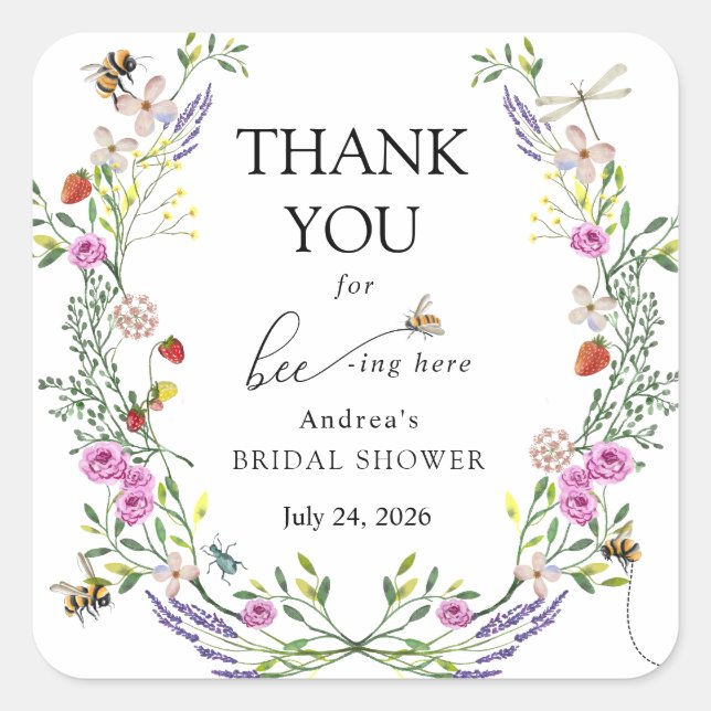 Honey Bee | Thank You Favour Square Sticker (Front)