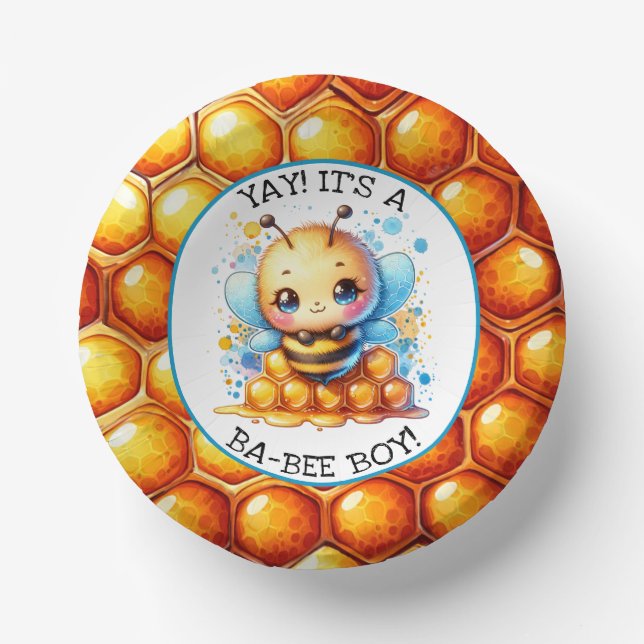 Honey bee themed Boy's Baby Shower  Paper Plate (Front)