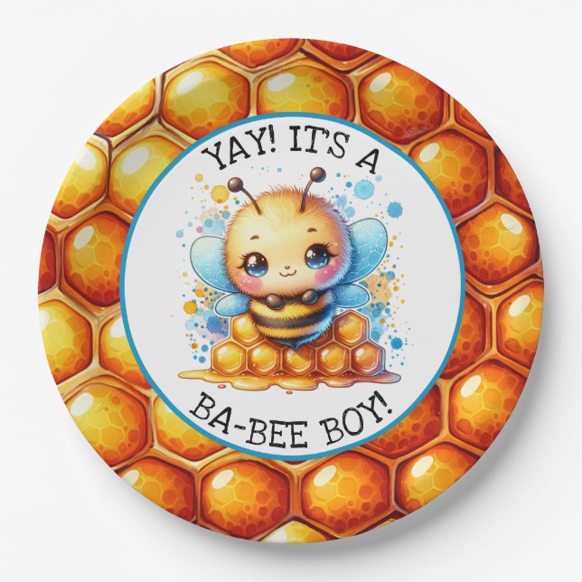 Honey bee themed Boy's Baby Shower  Paper Plate (Front)