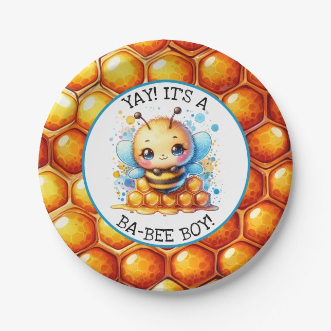 Honey bee themed Boy's Baby Shower  Paper Plate (Front)