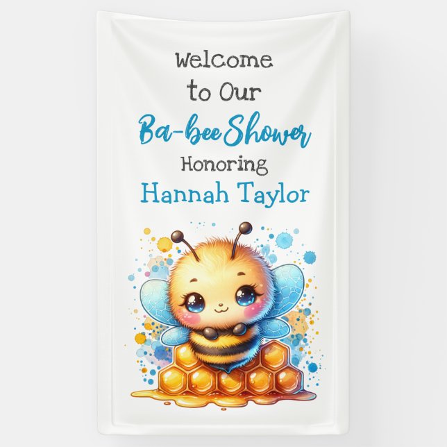 Honey bee themed Boy's Baby Shower Welcome Banner (Vertical)