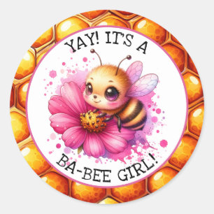 Honey bee themed Girl's Baby Shower Classic Round Sticker