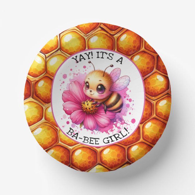 Honey bee themed Girl's Baby Shower  Paper Plate (Front)