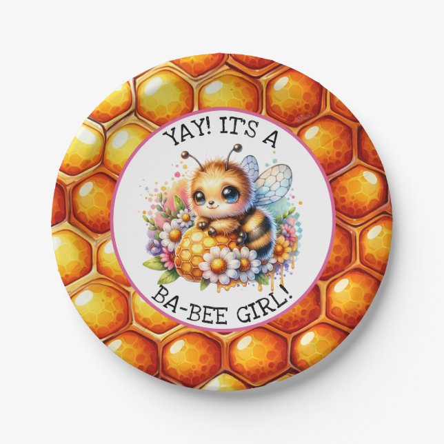 Honey bee themed Girl's Baby Shower  Paper Plate (Front)