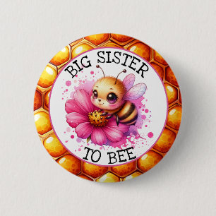 Honey bee themed Girl's Baby Shower Sister to be 6 Cm Round Badge