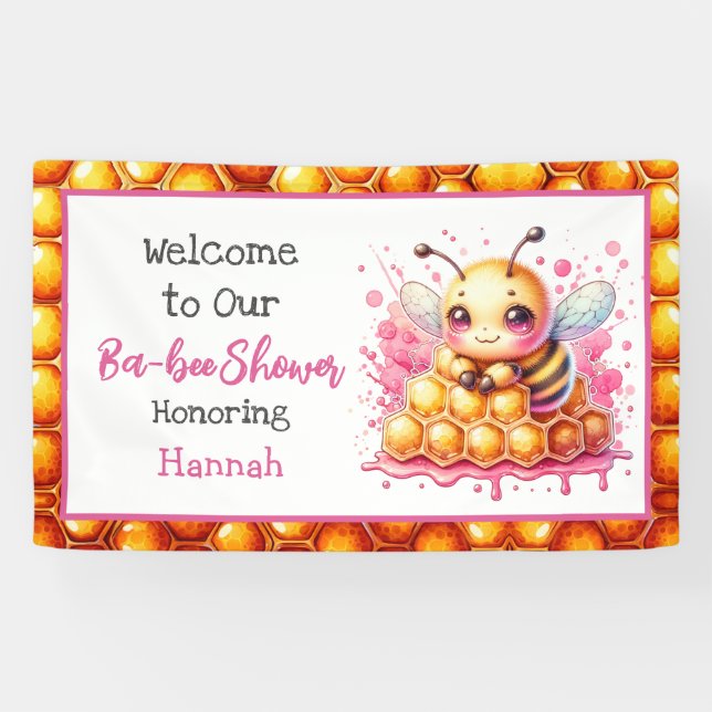 Honey bee themed Girl's Baby Shower Welcome Banner (Horizontal)