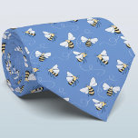 Honey Bee Tie<br><div class="desc">A honey bee pattern on a blue background for those who love nature and pollinators.  Original art by Nic Squirrell. Change the background colour in the design tool to customise.</div>