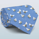 Honey Bee Tie<br><div class="desc">A honey bee pattern on a blue background for those who love nature and pollinators. Original art by Nic Squirrell. Change the background colour in the design tool to customise.</div>