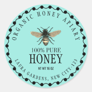 Honey Bee Vintage Jar Minimal Beach Green Classic Round Sticker