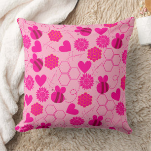 honey bee vintage sunflowers pink floral cushion