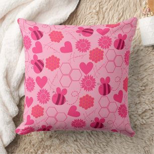 honey bee vintage sunflowers pink floral cushion