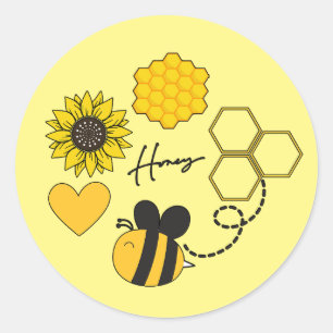 honey bee vintage sunflowers yellow floral classic round sticker