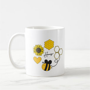 honey bee vintage sunflowers yellow floral coffee mug