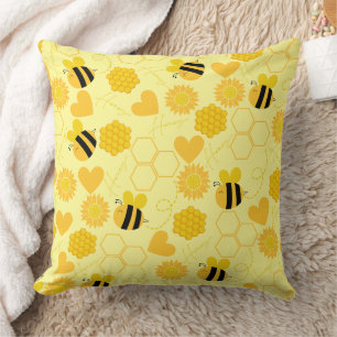 honey bee vintage sunflowers yellow floral cushion