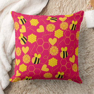 honey bee vintage sunflowers yellow floral cushion