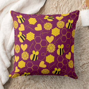 honey bee vintage sunflowers yellow floral cushion