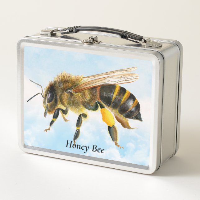 Honey Bee Watercolor Painting Metal Lunch Box (Front)