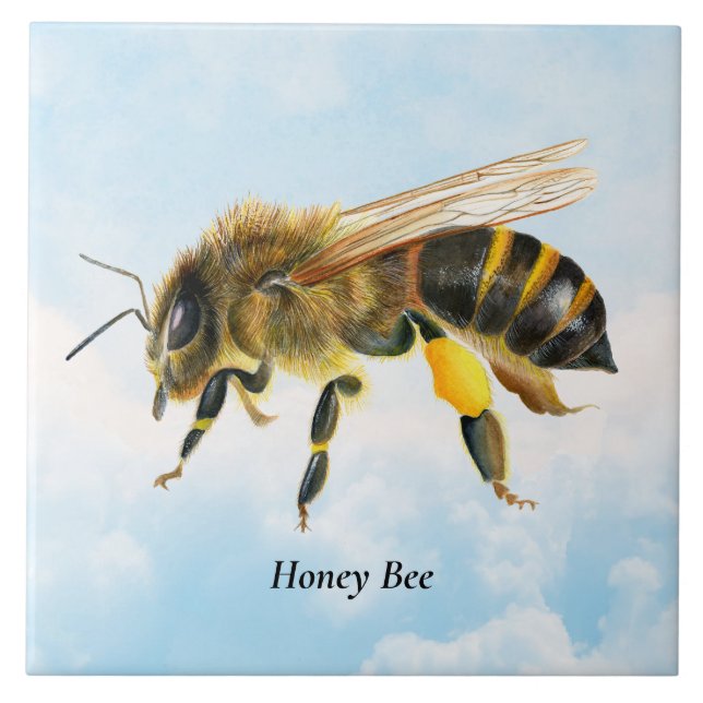 Honey Bee Watercolor Painting Tile (Front)