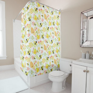 Honey Bee White Shower Curtain