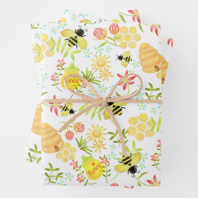 Honey Bee White Wrapping Paper Sheet (In situ)