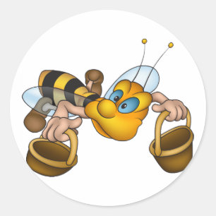 Honey Bee with Baskets Fun Busy Bee Illustration  Classic Round Sticker