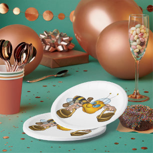 Honey Bee with Baskets Fun Busy Bee Illustration  Paper Plate