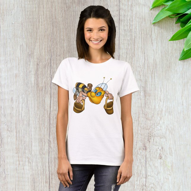 Honey Bee with Baskets Fun Busy Bee Illustration  T-Shirt (Creator Uploaded)