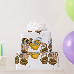 Honey Bee with Baskets Fun Busy Bee Illustration Wrapping Paper