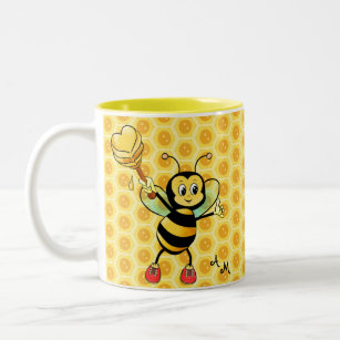 Honey Bee with Heart & Monogram Two-Tone Coffee Mu Two-Tone Coffee Mug