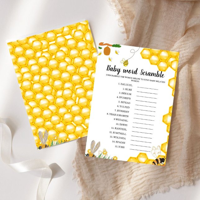 Honey Bee  word scramble baby shower game Card (Creator Uploaded)
