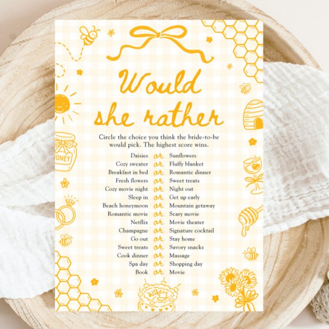 Honey Bee Would She Rather Bridal Shower Game Invitation (Honey Bee Would She Rather Bridal Shower Game)