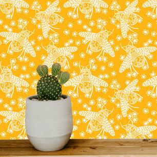 Honey Bee Yellow and White Wallpaper