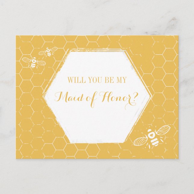 Honey Bee Yellow Custom Maid of Honour Proposal Invitation Postcard (Front)