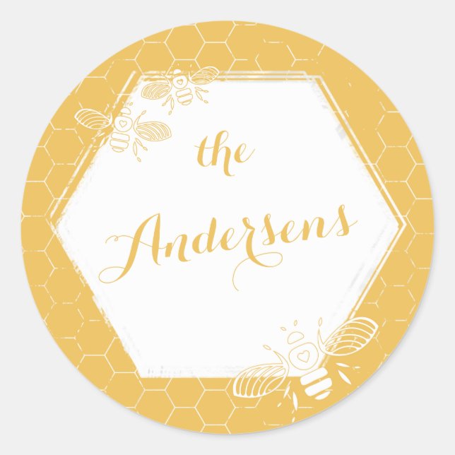 Honey Bee Yellow Custom Name Sticker Wedding (Front)