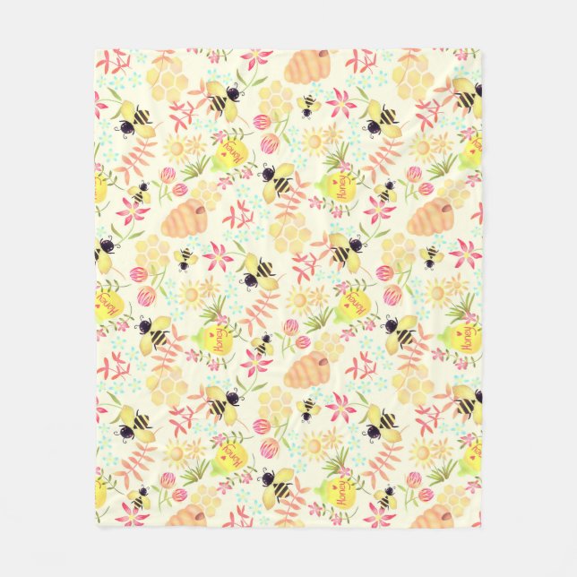 Honey Bee Yellow Fleece Blanket (Front)